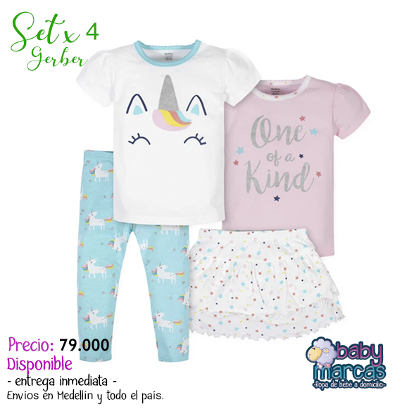 Set x 4 Piezas Unicornios Gerber