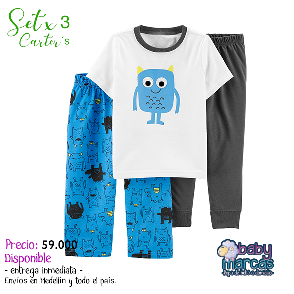 Set X 3 Piezas Pijama Monstruos Carter'S