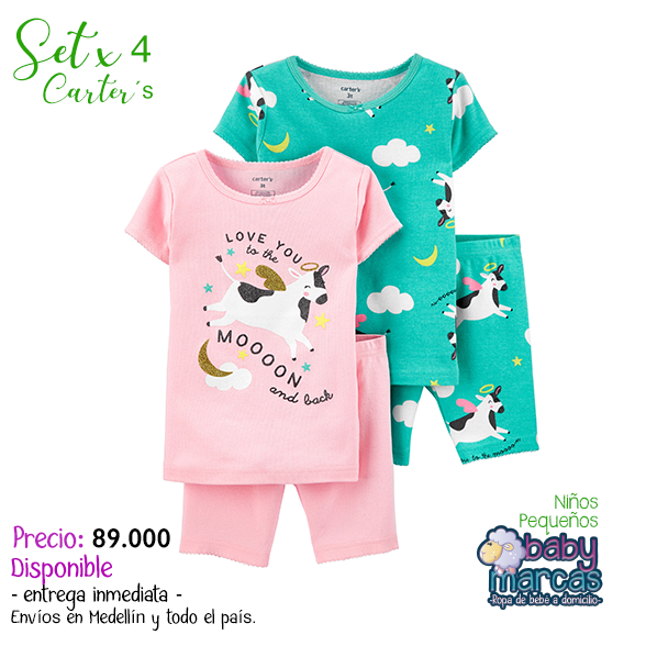Set X 4 Piezas Pijamas Vaquitas