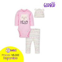 3-Piece Girls Kitty Bodysuit & Pants Set